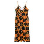 Black Halloween Pumpkin Pattern Print Jersey Midi Cami Dress