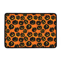 Black Halloween Pumpkin Pattern Print Kitchen Mat