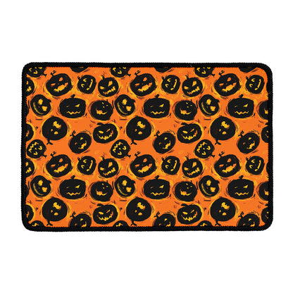 Black Halloween Pumpkin Pattern Print Kitchen Mat