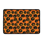 Black Halloween Pumpkin Pattern Print Kitchen Mat