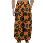 Black Halloween Pumpkin Pattern Print Lantern Pants