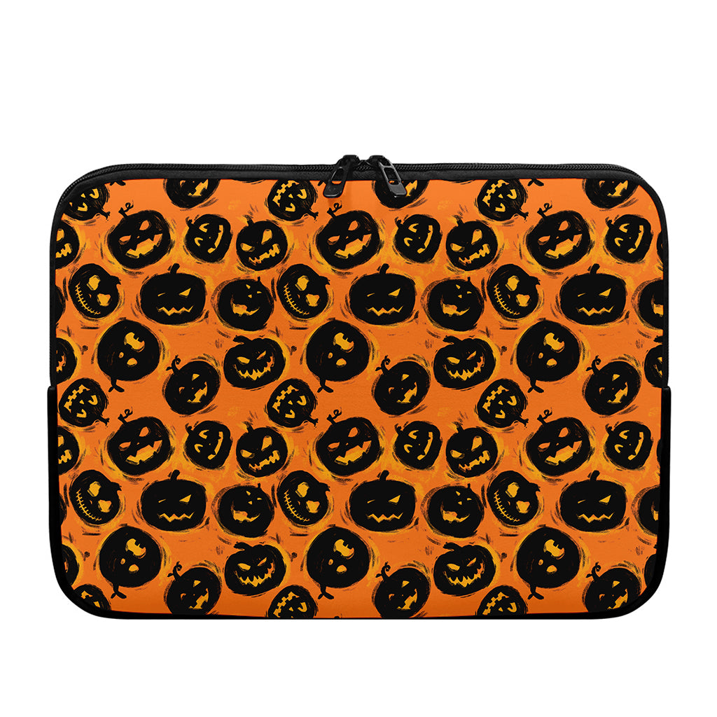 Black Halloween Pumpkin Pattern Print Laptop Sleeve