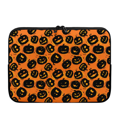 Black Halloween Pumpkin Pattern Print Laptop Sleeve