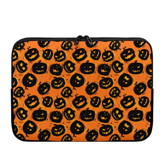 Black Halloween Pumpkin Pattern Print Laptop Sleeve