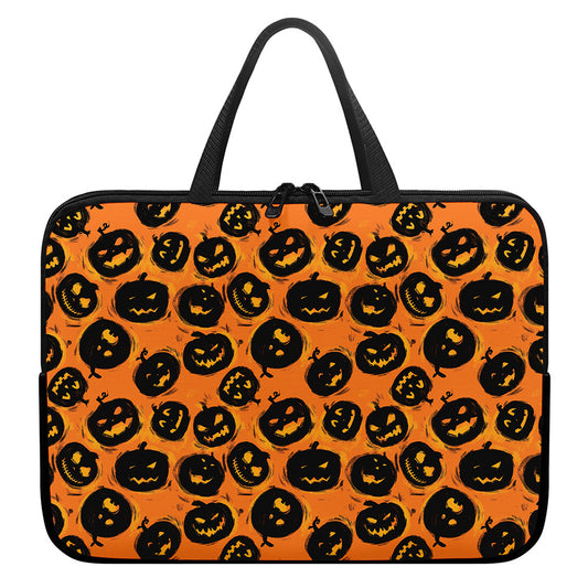 Black Halloween Pumpkin Pattern Print Laptop Sleeve With Handle