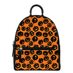 Black Halloween Pumpkin Pattern Print Leather Backpack