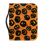 Black Halloween Pumpkin Pattern Print Leather Bible Cover