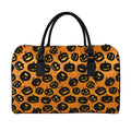 Black Halloween Pumpkin Pattern Print Leather Duffel Bag