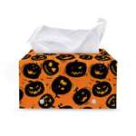 Black Halloween Pumpkin Pattern Print Leather Tissue Box Cover