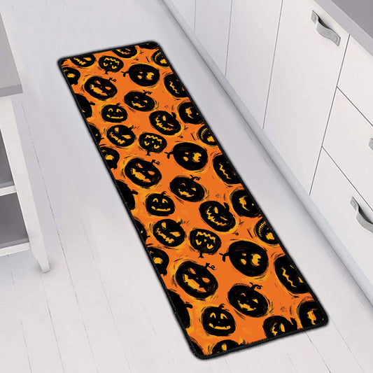 Black Halloween Pumpkin Pattern Print Long Kitchen Mat