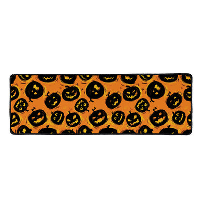 Black Halloween Pumpkin Pattern Print Long Kitchen Mat