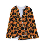 Black Halloween Pumpkin Pattern Print Long Sleeve Short Coat