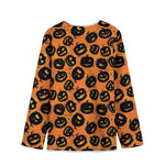 Black Halloween Pumpkin Pattern Print Long Sleeve Short Coat