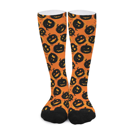Black Halloween Pumpkin Pattern Print Long Socks