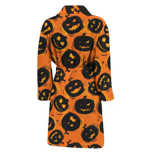 Black Halloween Pumpkin Pattern Print Men's Bathrobe