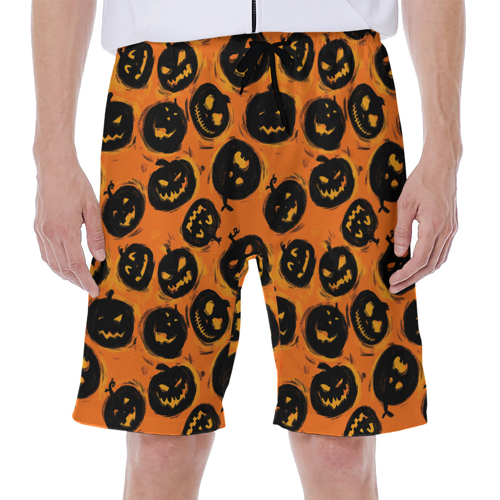 Black Halloween Pumpkin Pattern Print Men's Beach Shorts