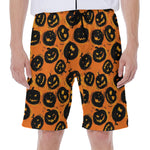 Black Halloween Pumpkin Pattern Print Men's Beach Shorts
