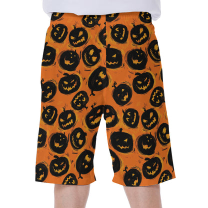 Black Halloween Pumpkin Pattern Print Men's Beach Shorts