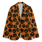 Black Halloween Pumpkin Pattern Print Men's Blazer