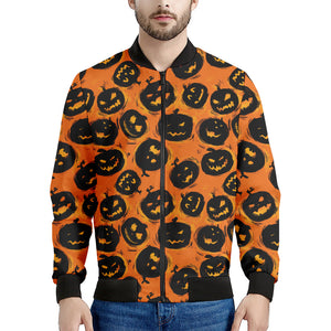 Black Halloween Pumpkin Pattern Print Men's Bomber Jacket