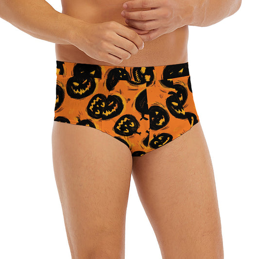 Black Halloween Pumpkin Pattern Print Men's Briefs