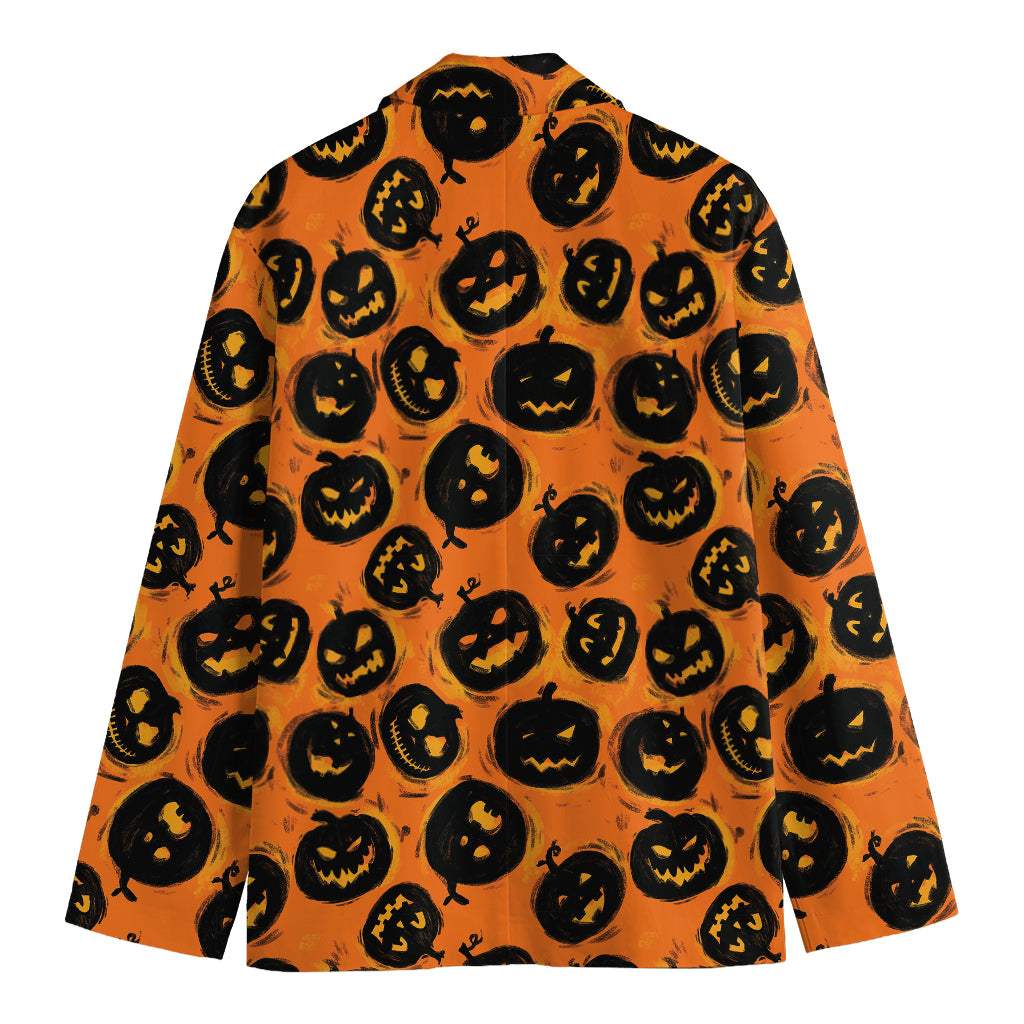 Black Halloween Pumpkin Pattern Print Men's Cotton Blazer