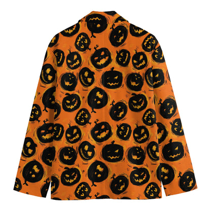 Black Halloween Pumpkin Pattern Print Men's Cotton Blazer