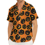 Black Halloween Pumpkin Pattern Print Men's Deep V-Neck Shirt
