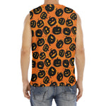 Black Halloween Pumpkin Pattern Print Men's Fitness Tank Top