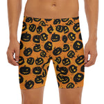 Black Halloween Pumpkin Pattern Print Men's Long Boxer Briefs