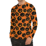 Black Halloween Pumpkin Pattern Print Men's Long Sleeve Rash Guard