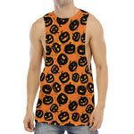 Black Halloween Pumpkin Pattern Print Men's Muscle Tank Top
