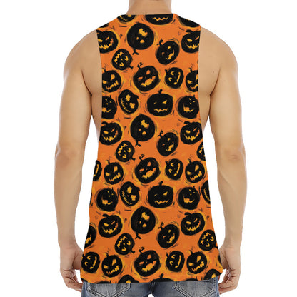 Black Halloween Pumpkin Pattern Print Men's Muscle Tank Top