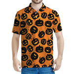 Black Halloween Pumpkin Pattern Print Men's Polo Shirt
