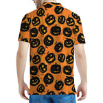 Black Halloween Pumpkin Pattern Print Men's Polo Shirt