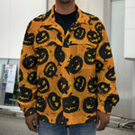 Black Halloween Pumpkin Pattern Print Men's Shirt Jacket