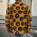 Black Halloween Pumpkin Pattern Print Men's Shirt Jacket