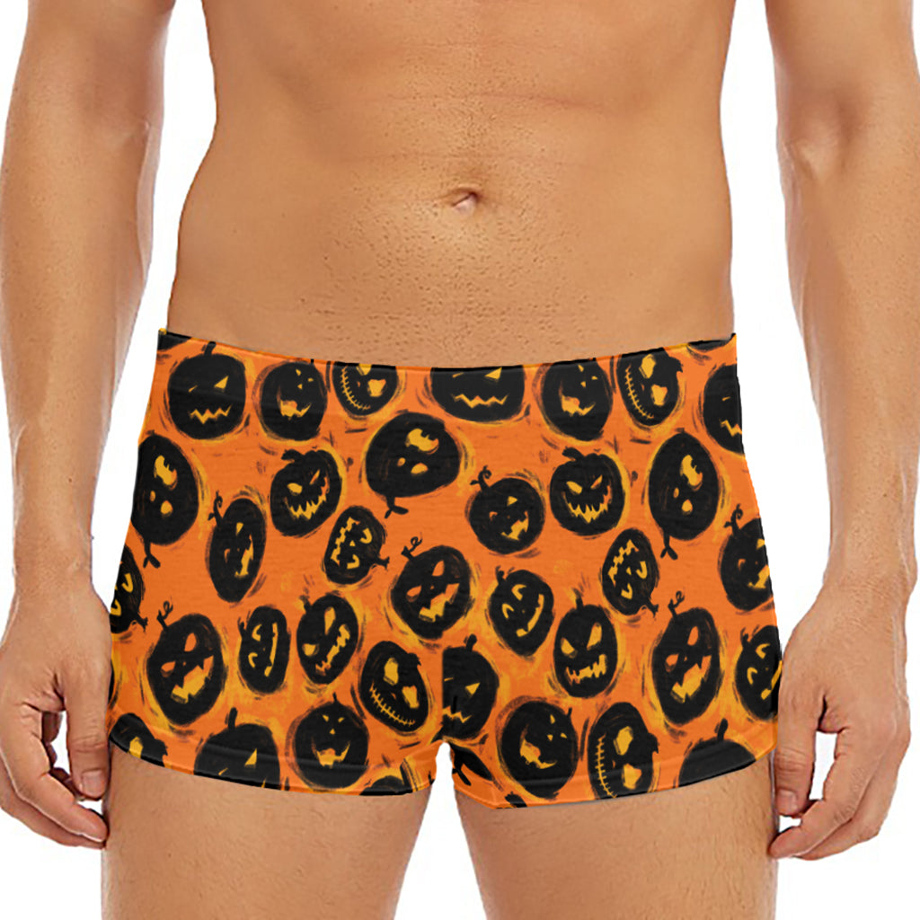 Black Halloween Pumpkin Pattern Print Men's Short Boxer Briefs