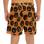 Black Halloween Pumpkin Pattern Print Men's Split Running Shorts