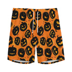 Black Halloween Pumpkin Pattern Print Men's Sports Shorts