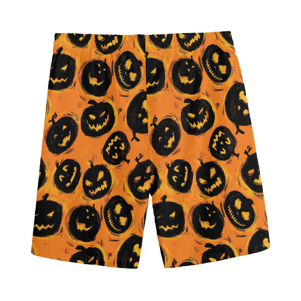 Black Halloween Pumpkin Pattern Print Men's Sports Shorts
