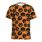 Black Halloween Pumpkin Pattern Print Men's Sports T-Shirt