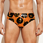 Black Halloween Pumpkin Pattern Print Men's Swim Briefs