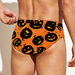 Black Halloween Pumpkin Pattern Print Men's Swim Briefs
