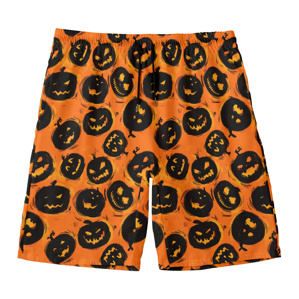Black Halloween Pumpkin Pattern Print Men's Swim Trunks