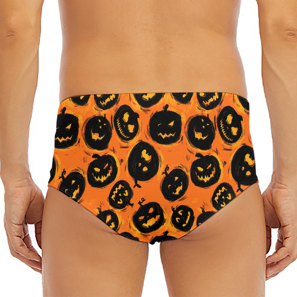 Black Halloween Pumpkin Pattern Print Men's Triangle Swim Briefs