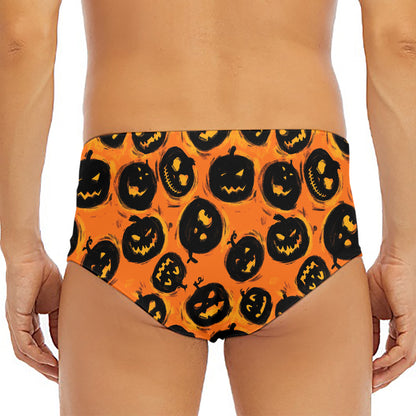 Black Halloween Pumpkin Pattern Print Men's Triangle Swim Briefs
