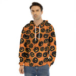 Black Halloween Pumpkin Pattern Print Men's Velvet Pullover Hoodie