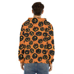 Black Halloween Pumpkin Pattern Print Men's Velvet Pullover Hoodie