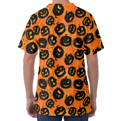 Black Halloween Pumpkin Pattern Print Men's Velvet T-Shirt